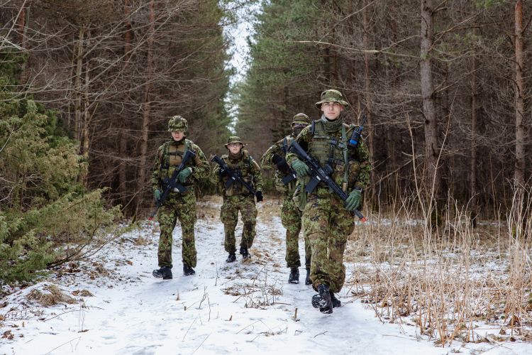 Fotol on sõdurid metsas matkamas.